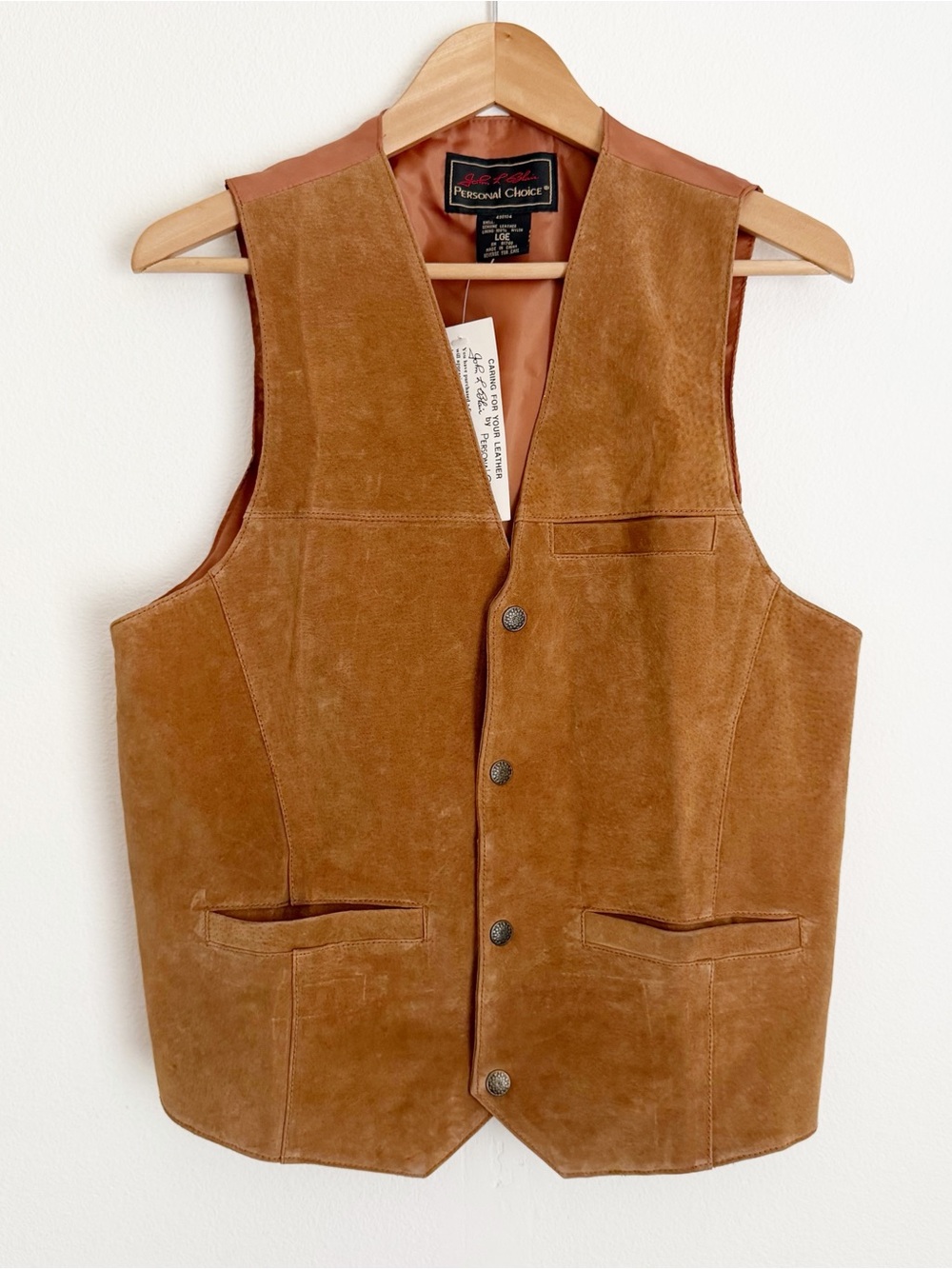 NWT John L Blair Leather Vest Snap Button Western Cowboy Lined Brown Y2K Mens L
